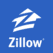 A blue square with the word zillow underneath it.